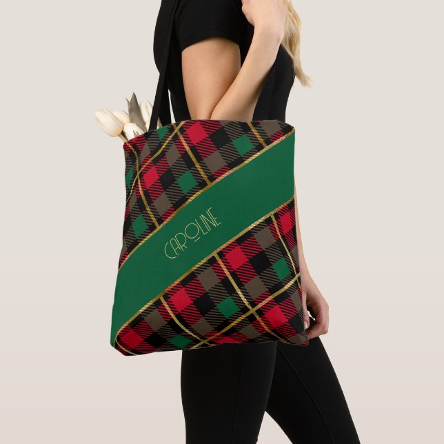  Elegant Boho Red Plaid Pattern Christmas Gift  Tote Bag (Close Up)