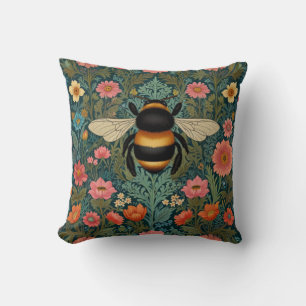 Elegant boho retro bumblebee spring florals cushion