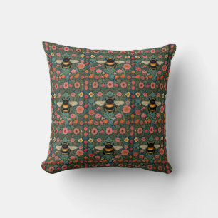Elegant boho retro bumblebee spring florals  cushion