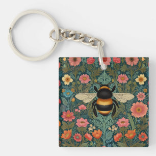 Elegant boho retro bumblebee spring florals key ring