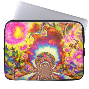 Elegant boho retro sunflowers pink yellow flowers laptop sleeve