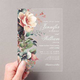 Elegant Boho Romantic Floral Autumn Fall Wedding  Acrylic Invitations