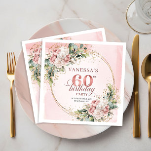 Elegant Boho Rose Gold Floral 60th Birthday Napkin