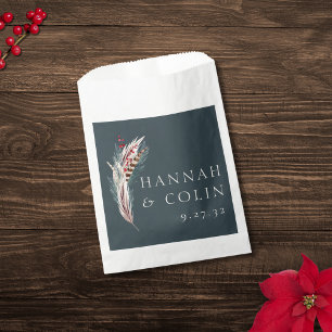 Elegant Boho Rustic Pampas & Pine Green Tan Red Fa Favour Bag