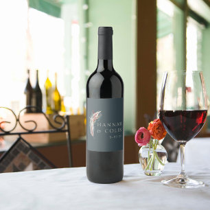 Elegant Boho Rustic Pampas & Pine Green Tan Red Wi Wine Label