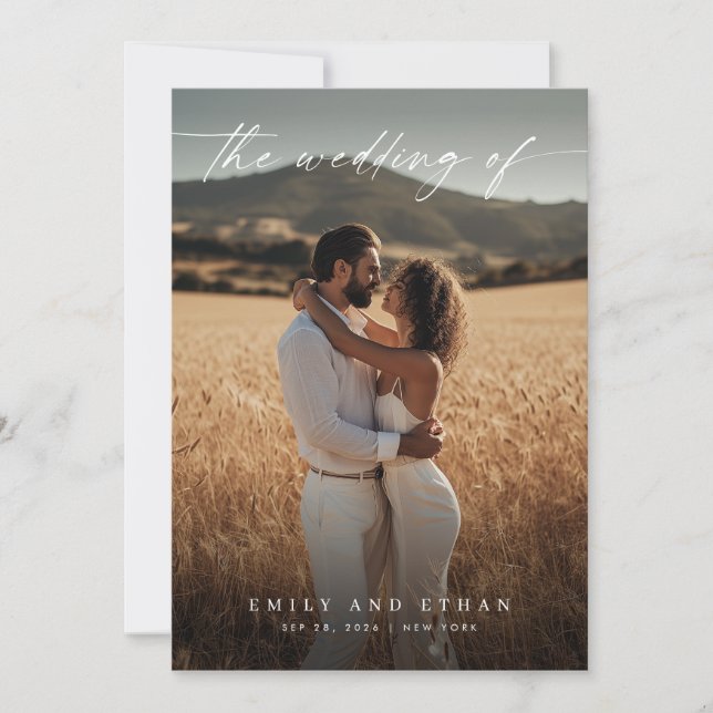 Elegant Boho Rustic QR Code Photo Wedding Invitation (Front)