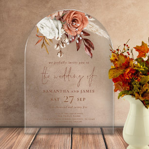 Elegant Boho Rustic Terracotta Florals Wedding Acrylic Invitations