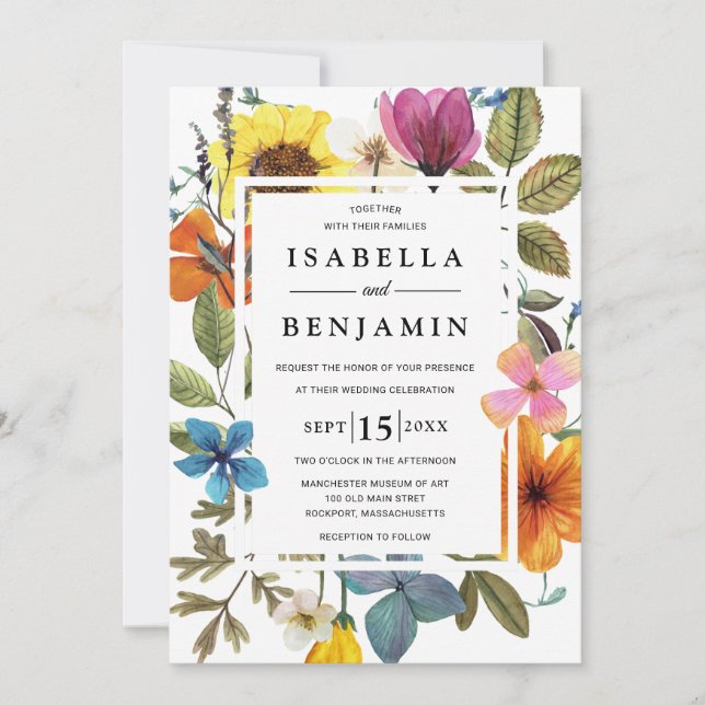 Elegant Boho Rustic Wildflower Summer Wedding Invitation (Front)