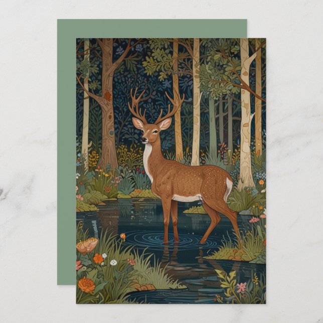 Elegant boho rustic woodland forest deer  invitation (Front/Back)