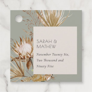 Elegant Boho Saga Green Protea Dried Palm Floral Favour Tags