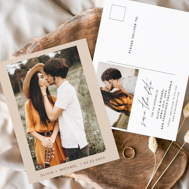 Elegant Boho Save the Date Photo Minimalist Announcement Postcard (Creator Uploaded)