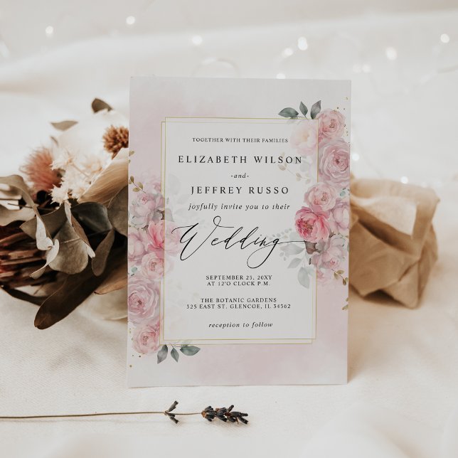 Elegant Boho Spring Blush Gold Floral Wedding Invitation (Elegant Boho Spring Blush Gold Floral Wedding Invitation)