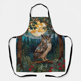 Elegant boho stain glass owl woodland forest apron