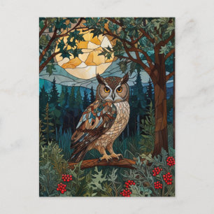 Elegant boho stain glass owl woodland forest postcard