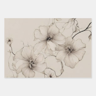 Elegant Boho Style Floral Pattern, Flower  Wrapping Paper Sheet