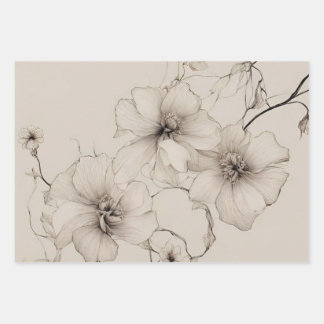 Elegant Boho Style Floral Pattern, Flower Wrapping Paper Sheet
