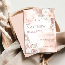 Elegant Boho Style Pink Rose Floral Invitation