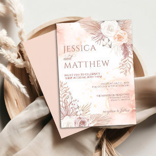 Elegant Boho Style Pink Rose Floral Invitation
