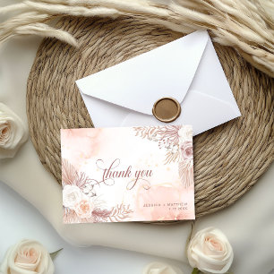 Elegant Boho Style Pink Rose Floral Thank You Card