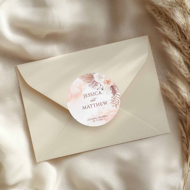 Elegant Boho Style Pink Rose Floral Welcome  Classic Round Sticker (Creator Uploaded)