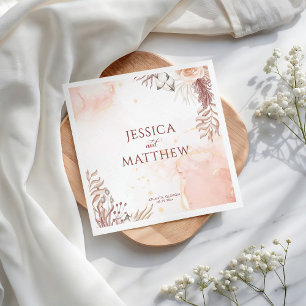 Elegant Boho Style Pink Rose Floral Welcome  Napkin