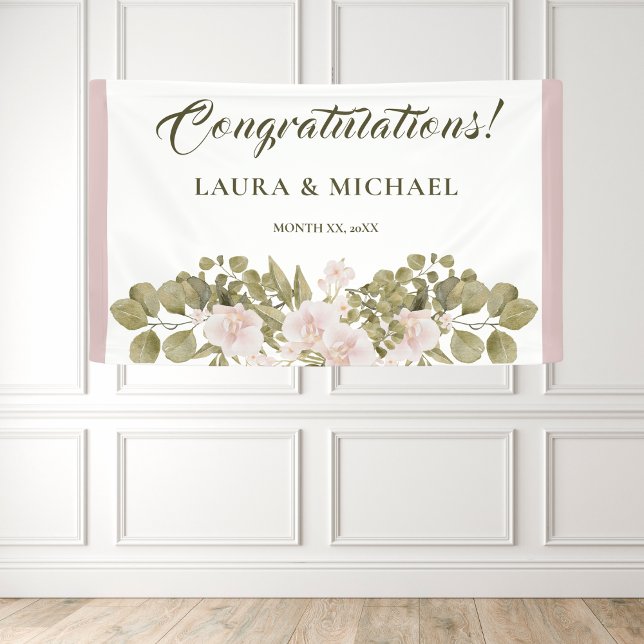 Elegant BOHO Style Pink Wedding  Banner (Elegant Blush Pink Floral Wedding Banner)