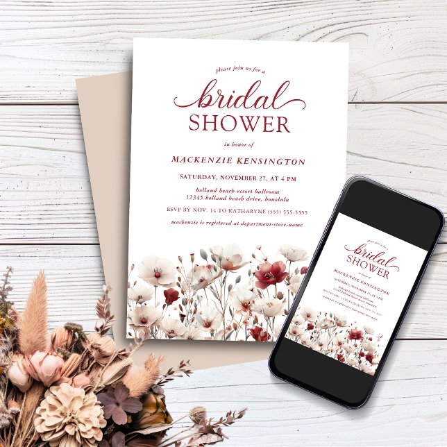 Elegant Boho Summer Fall Wildflower Bridal Shower Invitation (Elegant Boho Summer Fall Wildflower Bridal Shower Invitation)