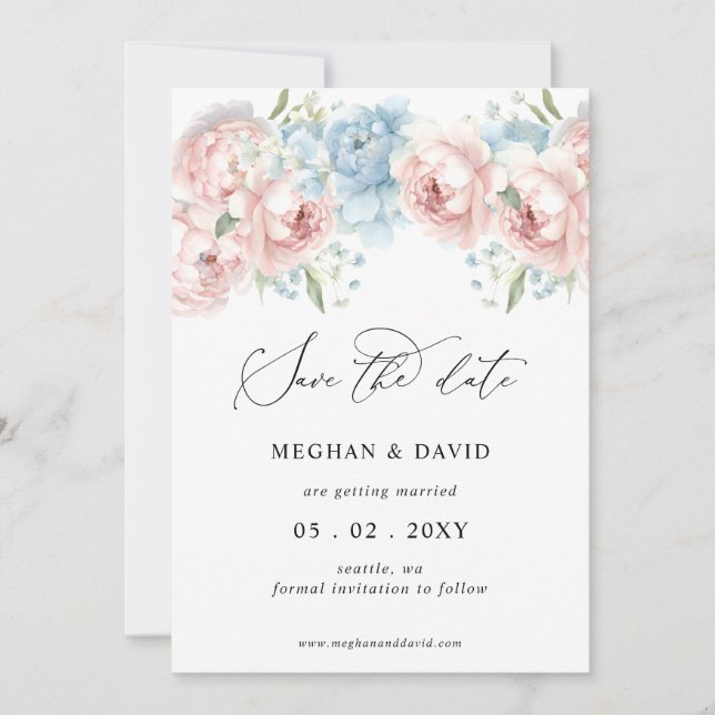Elegant Boho Summer Spring Blush Floral Photo Save The Date (Front)