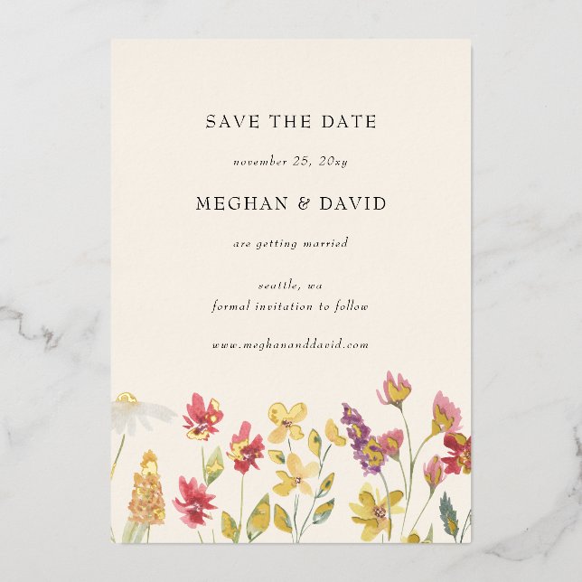 Elegant Boho Summer Wildflower Save the Date  (Front)
