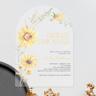 Elegant Boho Sunflower Botanical Bridal Shower Acrylic Invitations