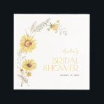 Elegant Boho Sunflower Botanical Bridal Shower Napkin<br><div class="desc">These designer napkins offer a beautifully understated way to tie your event aesthetic together. Featuring sun-drenched botanical illustrations and softly modern typography, they lend a touch of editorial elegance to each place setting. Perfect for elevating mimosa bars, dessert tables, or casual grazing spreads with ease and charm. Coordinates effortlessly with...</div>
