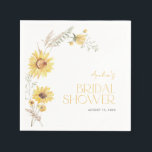 Elegant Boho Sunflower Botanical Bridal Shower Napkin<br><div class="desc">These designer napkins offer a beautifully understated way to tie your event aesthetic together. Featuring sun-drenched botanical illustrations and softly modern typography, they lend a touch of editorial elegance to each place setting. Perfect for elevating mimosa bars, dessert tables, or casual grazing spreads with ease and charm. Coordinates effortlessly with...</div>