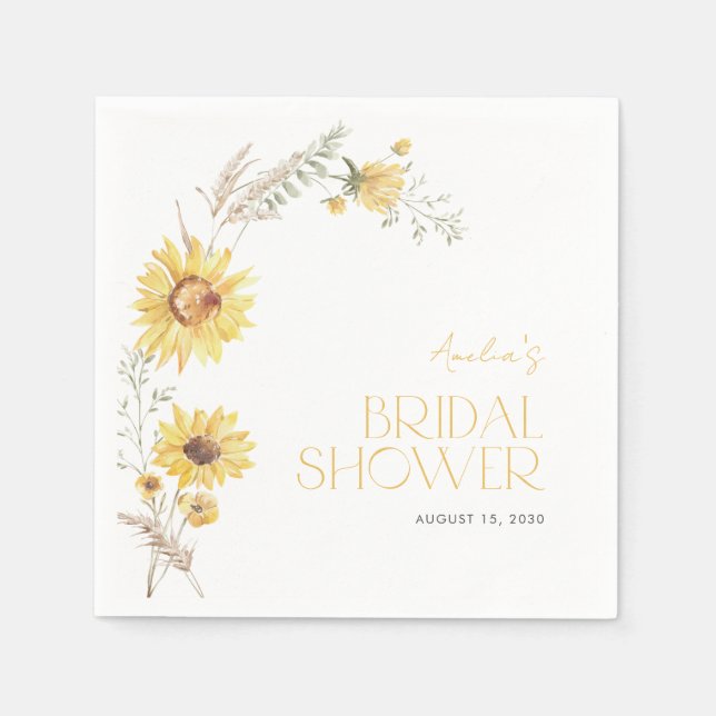 Elegant Boho Sunflower Botanical Bridal Shower Napkin (Front)