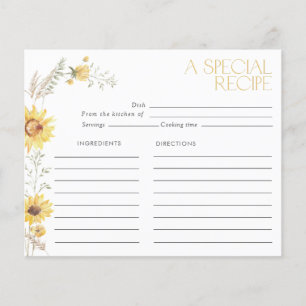 Elegant Boho Sunflower Bridal Shower Recipe Card