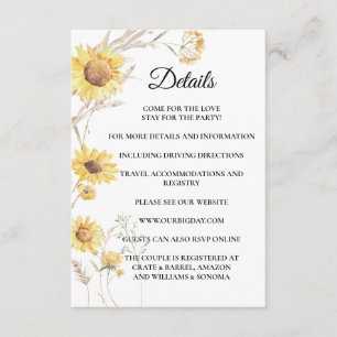 Elegant Boho Sunflower Enclosure Card Details