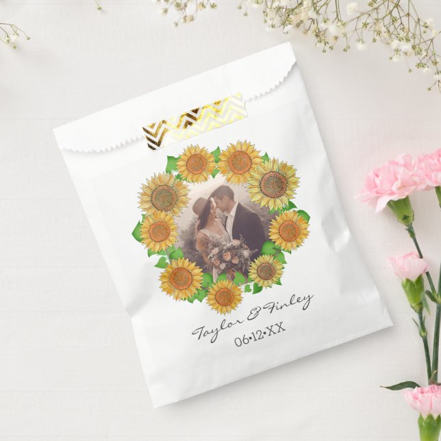 Elegant Boho Sunflower Rustic Personalised Wedding Favour Bag (Sealed)