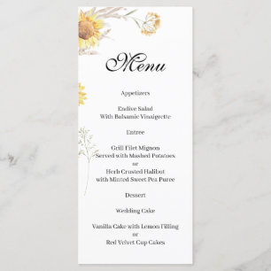 Elegant Boho sunflowers floral Menu