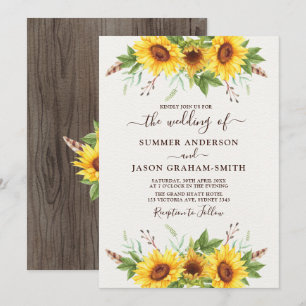 Elegant Boho Sunflowers Summer Watercolour Wedding Invitation