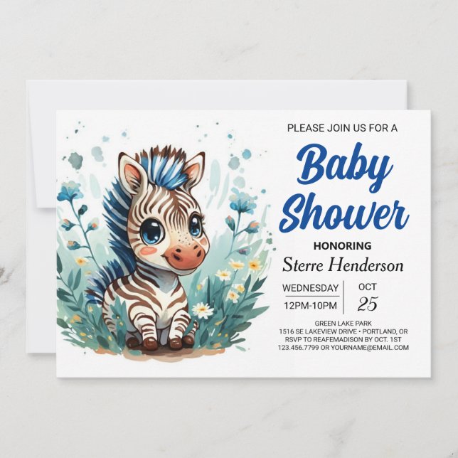 Elegant Boho Surprise Zebra Boy Baby Shower Invitation (Front)