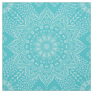 Elegant Boho Teal Blue Mandala Fabric