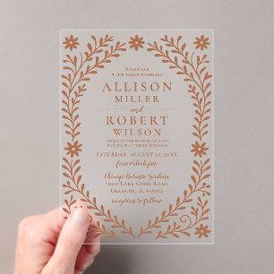 Elegant Boho Terracotta Floral Wedding Acrylic Invitations