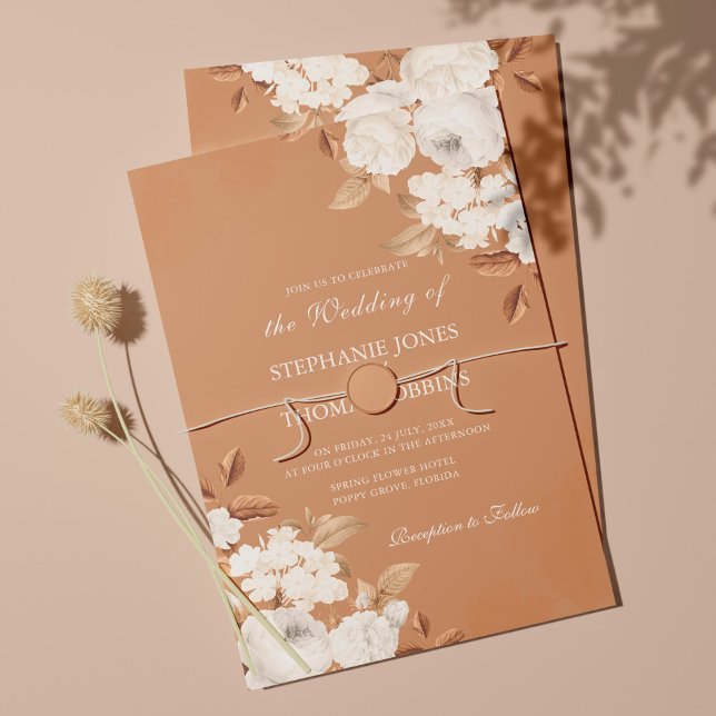 Elegant Boho Terracotta Floral Wedding Invitation (Creator Uploaded)