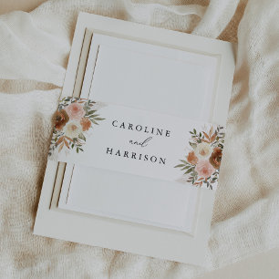 Elegant Boho Terracotta Floral Wedding Invitation Belly Band