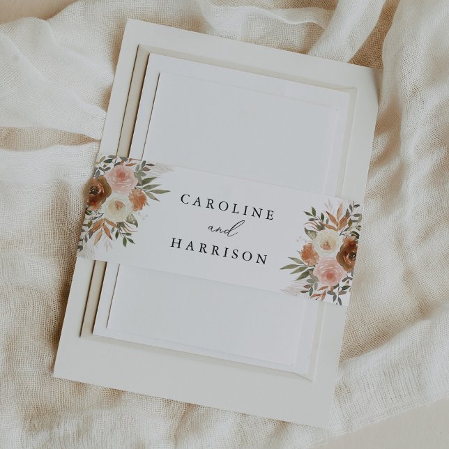 Elegant Boho Terracotta Floral Wedding Invitation Belly Band (Creator Uploaded)