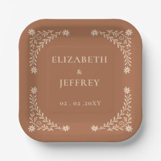 Elegant Boho Terracotta Floral Wedding  Paper Plate