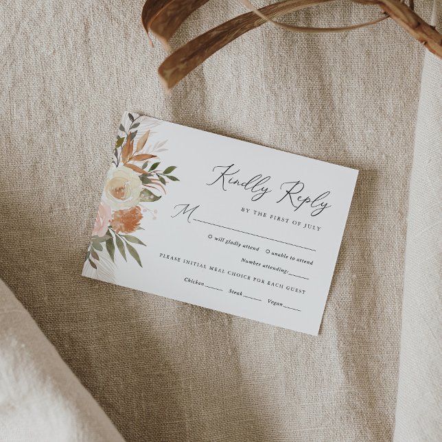Elegant Boho Terracotta Floral Wedding RSVP Card (Creator Uploaded)