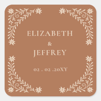 Elegant Boho Terracotta Floral Wedding  Square Sticker