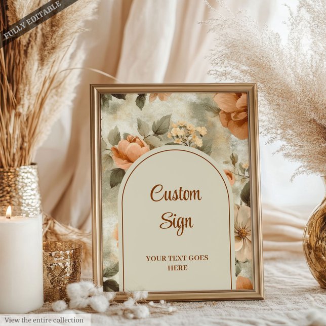 Elegant Boho Terracotta Ivory Sage Floral Custom Poster (Elegant Terracotta Ivory Sage Floral Custom Wedding Sign)