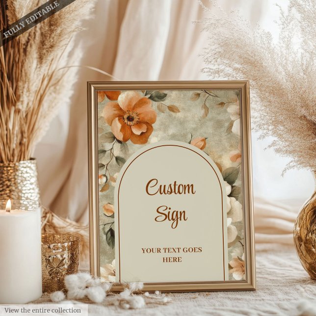 Elegant Boho Terracotta Ivory Sage Floral Custom Poster (Elegant Boho Terracotta Ivory Sage Floral Custom Sign)