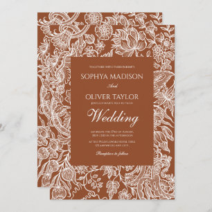 Elegant Boho Terracotta Line Art Wildflower  Invitation